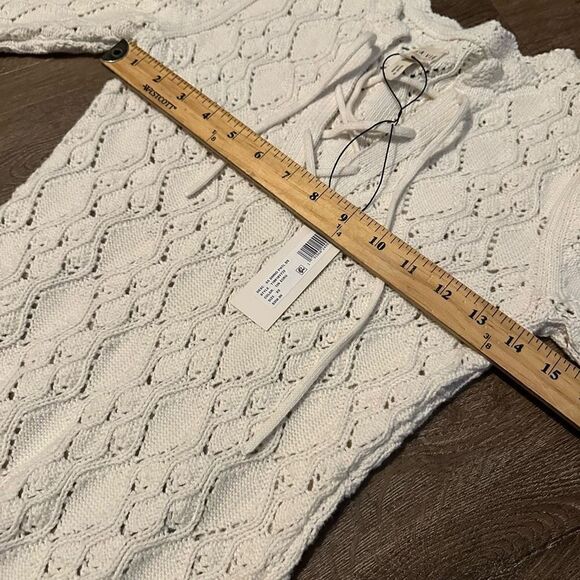 La Vie Rebecca Taylor Cream Crochet Dress Wool Blend With Lace Up Neck New XS - Picture 8 of 11